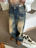 Advbridge Wide Leg Jeans Men Bleached Do Old Retro Handsome Japanese Style  Baggy Prevalent Hipster Advanced Youthful Vitality Daily