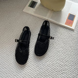 ADVBRIDGE  -  Red Flat Shoes Women Low Heel Pumps Summer Mesh Mary Jane Shoes Comfort Ballet Flats Big Size 42 43 Summer Ladies Buckle Shoes