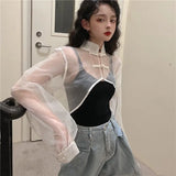 Advbridge Sexy Women Blouses Transparent Top Harajuku Crop White Black Shirt Long Sleeve Sweet Outerwear Chic Beautiful Ins Fashion