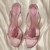 ADVBRIDGE  -  Pink Crystal Designer Brand Sandals Women Banquet Party Open Toe Summer Elegant Slides Luxury Diamonds Thin Heels Slippers Women