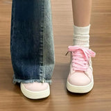 ADVBRIDGE  -  Minimalist Style Skateboard Shoes Pink Round Toe Versatile Womens Casual Shoes Lace Up Thick Sole Chic Ladies Shoes