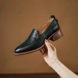 Advbridge 2024 NEW Spring Women Shoes Med Heels Genuine Leather Loafers Chunky Heel Pumps Retro Slip-on Black Shoes Women Ladies Shoes