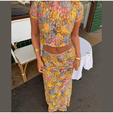 ADVBRIDGE  -  Women Printed Maxi Dresses Sets Elegant Summer Short Sleeves Tie-dye Females Long Robes Suits 2025 New Ladies Out Vocation Wear