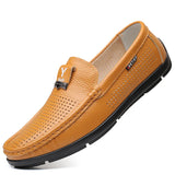 ADVBRIDGE  -  Casual Leather Shoes for Men Spring\summer Hollowed Out New Leather Men's Set Shoe Light Soft Flat Bottomed Mens Leather Shoes