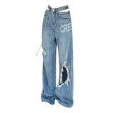 Advbridge Ripped Jeans For Women Personality Street Trend Old Washed High Waist Jeans Retro Hip Hop Couple Loose Pants Harajuku Y2k Pants