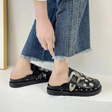 Advbridge Summer Women Slippers Platform Rivets Punk Rock Leather Mules Creative Metal Fittings Casual Party Shoes Female Outdoor Slides