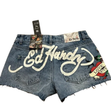 Advbridge High Waist Slim Mini Shorts for Women Y2K Sexy Girl Short Pants Harajuku Gothic Letter Print Retro Baggy Denim Shorts Streetwear