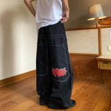 Advbridge Flowers Element Classic Black Jeans Baggy Casual Versatile Straight Pants for Couple Y2K Harajuku High Waisted Wide-leg Pants