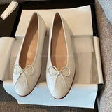 Advbridge Bowtie Mary Jane Round Toe Flats Ballet Shoes Dress Slip on Luxury Leather Patchwork Pumps Lady Fall 2024 Women Casual Shoes