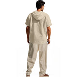 ADVBRIDGE  -  Daily Casual Loose Two Piece Suits Men Summer Fashion Pattern Print Outfits Mens Short Sleeve Hooded Shirts And Pants Loose Sets