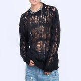 Advbridge Men Sweater Harajuku Perspective Destructed Hollow Hold Pullover Tops Autumn Streetwear Fashion Trendy Daily Sweater Unisex