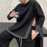 ADVBRIDGE  -  Men's Side Loose Striped Hem Splicing Fake Two-piece Shirt Base Shirt Sweater
