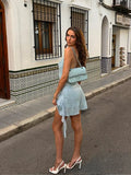 Advbridge Chic Women Solid Ruffles Patchwork Sequins Sling Mini Dress Sexy V Neck Backless Sleeveless Vestidos Elegant Lady Party Gowns