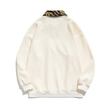 Advbridge Japanese Retro Contrasting Leopard Print Lapel Sweater Men's Letter Print Casual Loose Top Couple Street Harajuku Long Sleeves