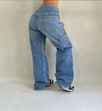 Advbridge Y2K New High-Waisted Jeans Female American Harajuku Loose Fashion Gothic Wide-Leg Pants Screen Sister Pocket Straight Pants Tide