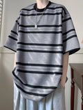 ADVBRIDGE  -  Striped Print T Shirts Men Cute Crewneck Clothes Loose Summer Loose Fashion T-Shirts Fashion Cotton Short Sleeve Q129