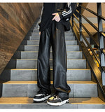 Advbridge Autumn Winter Men's PU Leather Motorcycle Pants Coffee/Black Men Wide-leg Mopping Trousers All-match Windproof Plus Size 8XL-M