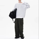 Advbridge Autumn Men's Luxury Striped Knit Pullover Sweater Long Sleeve Casual Streetwear Loose Stylish Leisure Korean Popular Knitwear