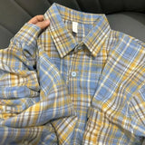 Advbridge Korean Lapel Polo Collar Couple With The Same Design Sense Of Sweet Fresh Shirt Ladies Plaid Shirt Long Sleeve Coat Fashion Tops