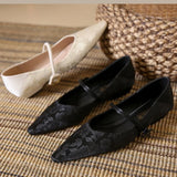 ADVBRIDGE  -  Women's Low Heeled Shoes New Chinese Style Shallow Mouth Flat-soled Single Shoes New High-end Satin Retro Pointed Women's Shoes