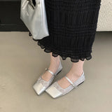 ADVBRIDGE  -  Silver Flat Shoes Ladies Pumps Spring Square Toe Mary Janes Women White Lazy Flats Comfortable Zapatos De Mujer Ofertas