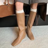 ADVBRIDGE  -  Autumn new women's genuine leather Internal elevation wedge square toe slip-on knee high boots casual female long boots hot