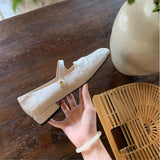 Advbridge Lamb skin Chinese style new Chinese Mary Jane shoes women's spring and summer new pearl square head line with low heel cheongsam