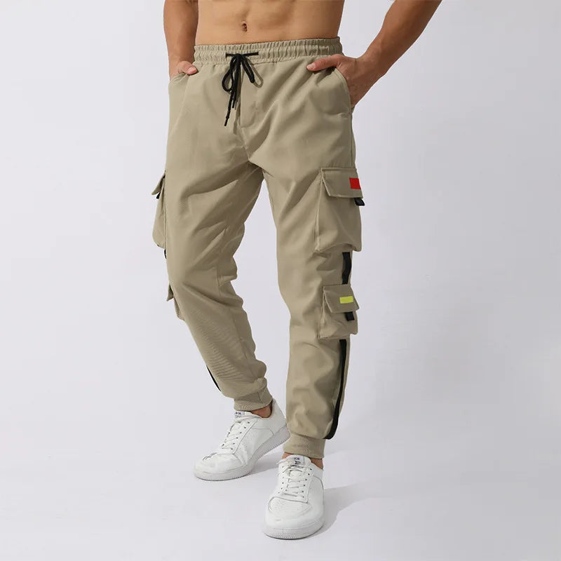 Advbridge Casual Stitching Pockets 2024 Trousers Streetwear All Match Solid Mid Waist Drawstring Cargo Pant Fashion Baggy Men's Pants