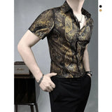 ADVBRIDGE  -  Men's short-sleeved shirt, ice silk fabric, thin and new style high-end casual summer printed shirt