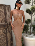 ADVBRIDGE  -  Sexy Knitted Tube Halter Long Dresses Women Casual Slim Backless Lace Up High Waist Beach Dress Female 2025 Chic Holiday Vestido