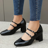 Advbridge Big Size Spring Women Pumps Thick Block High Heels Round Toe Patent Leather Office Dress Party Bridal Gold Lady Shoes Designer