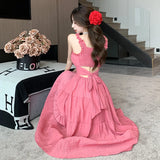 ADVBRIDGE  -  Summer Rose Pink Suspenders Strap Dresses Sweet Women Square Collar Ruffle Cute Backless Sexy Elegant Dress Female Casual