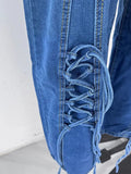 Advbridge Loose Embroidery Baggy Jeans Women Vintage Lace Up Hip Pop Wide Leg Pants Female 2025 Spring Autumn New Fashion Lady Denim Pants