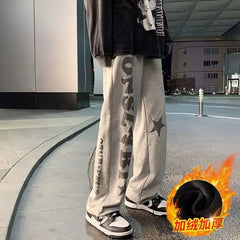 Advbridge American High Street Ins Pants Men's Niche Design Printed Loose Straight Leg Wide Leg Sports Casual Pants