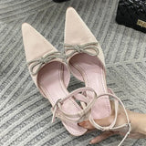 ADVBRIDGE  -  New Design Crystal Butterfly-knot Thin High Heels Women Pumps Elegant Buckle Strap Pointed Toe Wedding Party Shoes