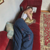 Advbridge Vintage Big Pocket Baggy Blue Jeans Women Casual Fashion High Waist Letter Pattern Trousers Harajuku Wide Leg Straight Pants