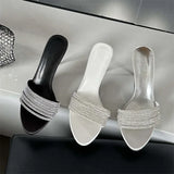 ADVBRIDGE  -  Summer Street Narrow Band Crystal Women Slippers Sexy Thin High Heels Party Prom Open Toe Slide Shoes