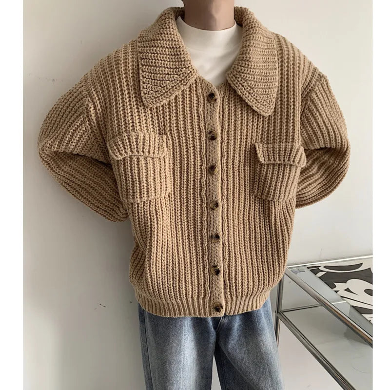 Advbridge Winter Thick Cardigan Sweater Men Warm Fashion Short Sweater Coat Men Korean Loose Lapel Sweater Cardigan Mens Jumper Clothes