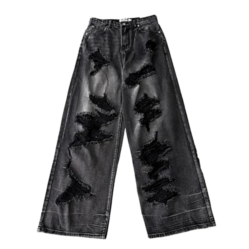 Advbridge 2024 Black Ripped Jeans Women Harajuku Gothic Jeans Baggy Denim Pants Korean Streetwear Casual Trousers Hip Hop Hole Jeans Pants