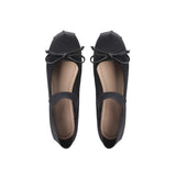 ADVBRIDGE  -  Elastic Band Silk Bow Ballet Flat Shoes for Women Round Toe Pink Bow Loafers Soft Soled Women Silk Deer Leather Shoes