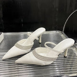 ADVBRIDGE  -   Spring Fashion CRYSTAL Pointed Toe Hollow Out Slipper Women Slip On Ladies Mules Shoes Thin Low High Slides