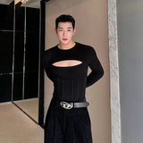 Advbridge Spring Summer Show Designer Tight Hollow Out Top Fishbone Tunic Waist Inner Cloth Solid Color 2024 T-shirt Sexy Men Clothing