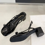 ADVBRIDGE  -  High Quality Bow Belt Buckle Women Sandals Round Toe Narrow Band Square Heel Mary Jane Shoes Fashion Comfortable Slide Sandals