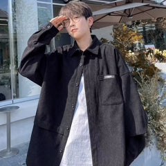 Advbridge Solid Shirts Men Daily Teenagers Cozy All-match Preppy Style Retro Japanese  Lapel Long Sleeve Lace-up Harajuku Handsome