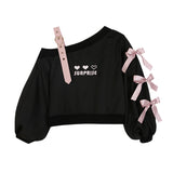 Advbridge Off Shoulder Lolita Cute Heart Black Women White Gothic Kawaii Hoodies Harajuku Cropped Sweatshirts Girls Streetwear Sweet Tops