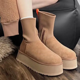 Advbridge Women Suede Platform Snow Boots High-cut Warm Ankle Chelsea Boots Winter Thick Sole Goth Shoes Short Plush Walking Boots