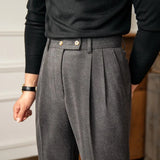 Advbridge Men's Luxury Naples Slim-fit High Waist Dress Pants Fashion Solid Color British Retro Premium Elegant Woolen Leisure Trousers