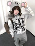 Advbridge Harajuku Graphic Hoodies Women Vintage Japanese Y2k Punk Zip Up Sweatshirts Faux Fur Oversized Hoodies Gothic Streetwear