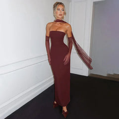 Advbridge Burgundy Maxi Strapless Dress Women Sexy Backless Slim Evening Party Dresses Autumn Winter Fashion Halter Christmas Outfits 2024