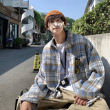 ADVBRIDGE  -  Autumn Thick Woolen Shirt Men Fashion Retro Casual Oversized Plaid Shirts Mens Korean Blue/Green Loose Long-sleeved Shirt Men